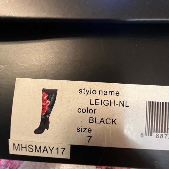 Nanette Lepore Black Leather Floral Knit Boots - Picture 9 of 11